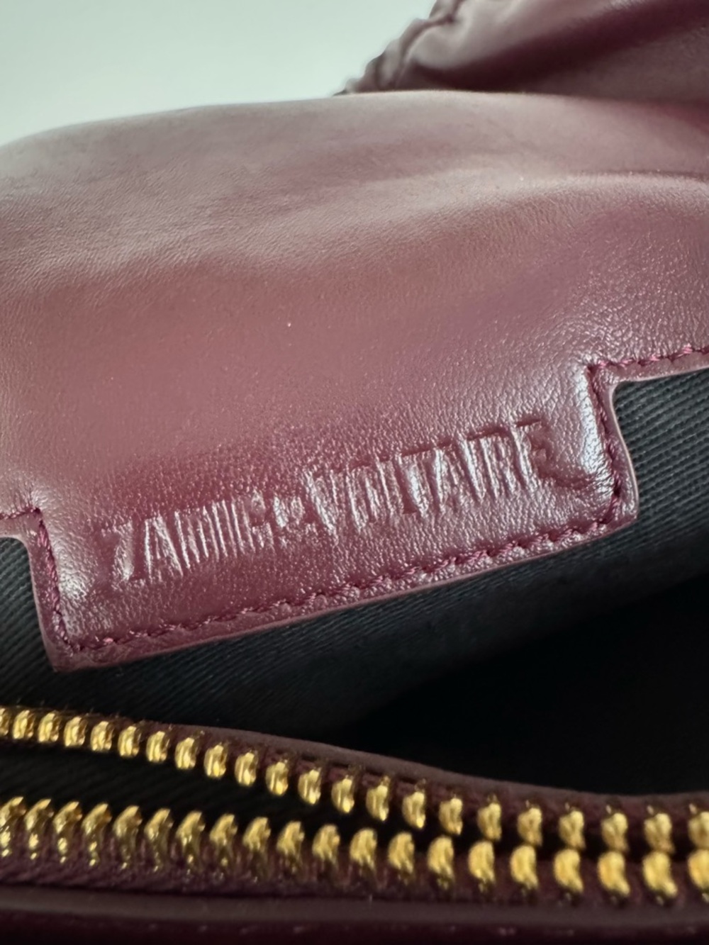 Zadig & Voltaire Rockyssime Burgundy Leather Shoulder Bag with Gold Chain - Picture 7 of 17